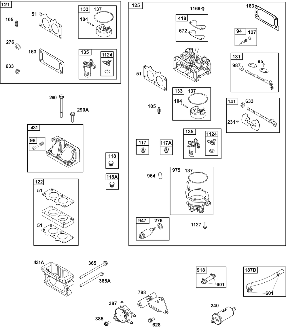 Carburetor And Fuel Supply Group Diagram and Parts List for 385447-0472-B5 200000 - 399999 Briggs and Stratton Engine